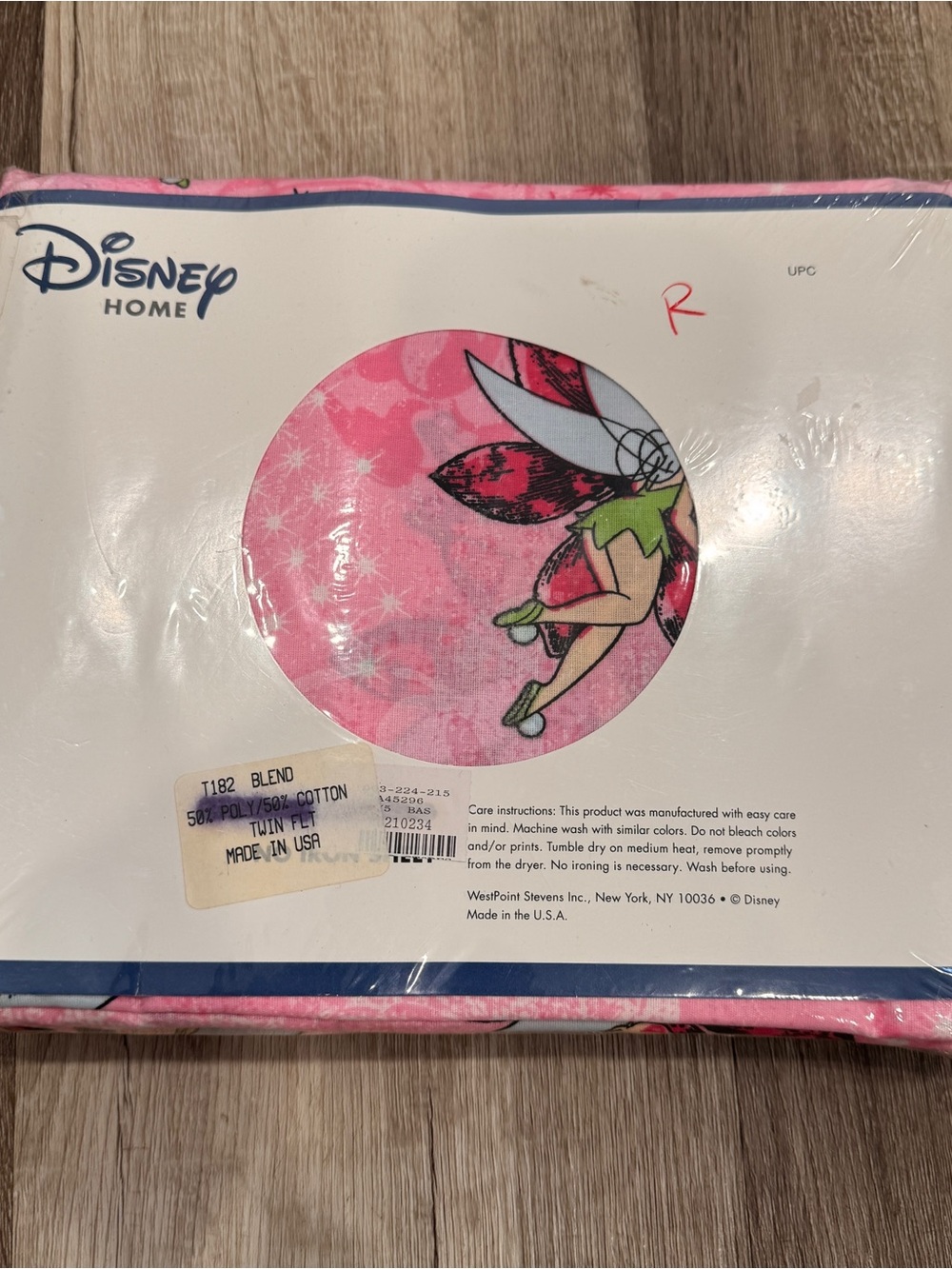 NIP Disney Home Pink Tinker Bell Twin Flat Sheet Cotton Blend USA Made Y2K